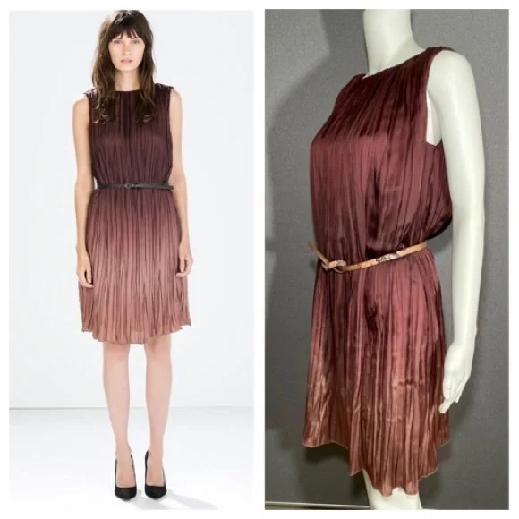Zara | Dresses | Copy Zara Brown Silk Pleated Ombr Dress | Poshmark